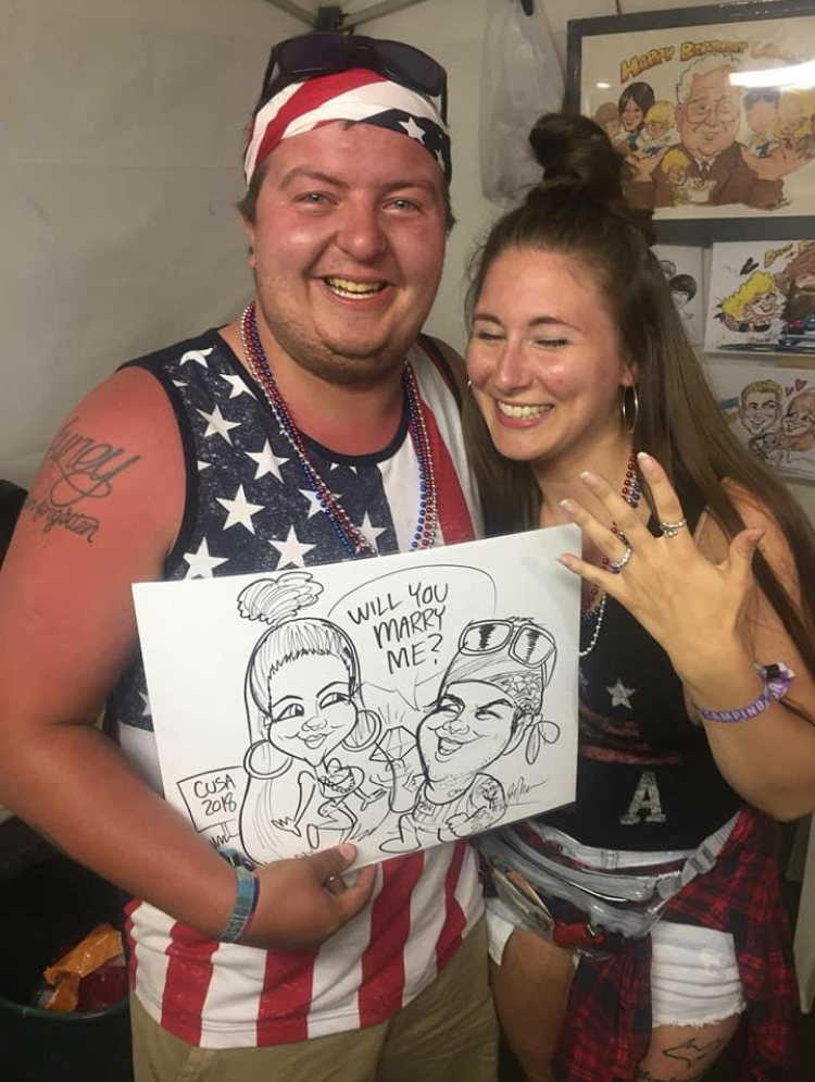 Caricature of couple's proposal